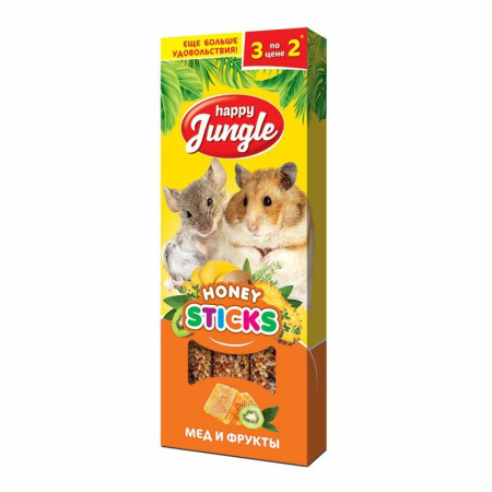 Happy Jungle лакомство для мелких грызунов мед и фрукты, 3 палочки - 90 г