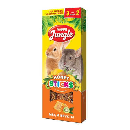 Happy Jungle лакомство для крупных грызунов, мед и фрукты, 3 палочки - 90 г