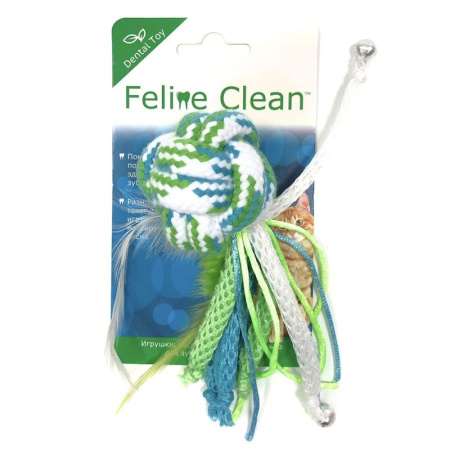 Feline Clean Dental игрушка для кошек, мячик из каната, ленты и перья
