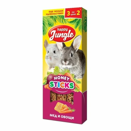 Happy Jungle лакомство для крупных грызунов, мед и овощи, 3 палочки - 90 г