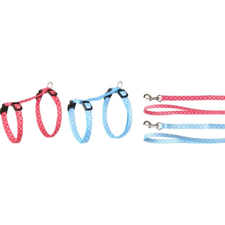 Flamingo шлейка с поводком для котят AMSI, нейлон, цвет в ассортим, 20-35 см, 10 мм